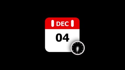 December 4th Calendar Page with Clock Icon on Black Background date