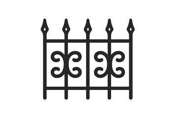 Ornate wrought iron fence section with decorative scrollwork and pointed finials