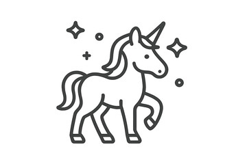 Mythical unicorn creature standing with one leg raised surrounded by sparkles