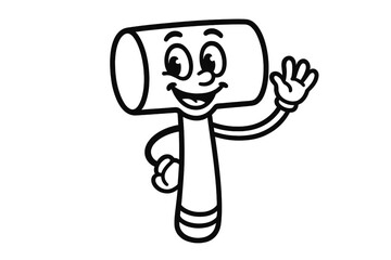 Friendly cartoon mallet character waving hello with a big smile and cheerful expression