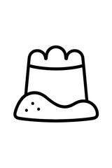 Classic sandcastle shape molded from sand on the beach, minimalist black outline for summer vacation