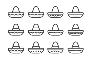 Various outline icons depicting traditional Mexican sombreros and festive headwear