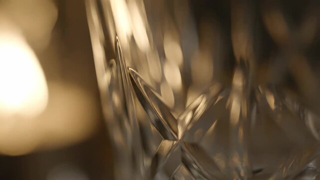 Elegant abstract background of sparkling cut crystal glass with golden light reflections