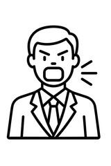 Black and white line icon depicting an angry professional man shouting intensely