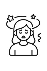 Woman feeling dizzy with stars circling her head symbolizing vertigo or illness