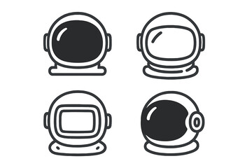 Collection of various astronaut helmets and space suit headgear symbols for exploration