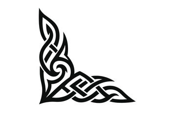 Intricate black Celtic knot corner ornament featuring interwoven lines and traditional patterns