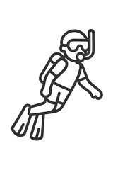 Profile view of a person wearing diving gear and flippers swimming underwater in the ocean