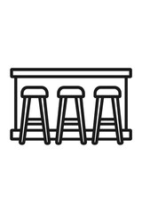 Bar counter setup with three tall wooden stools in a pub or cafe interior