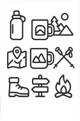 Minimalist set of hiking and camping gear for outdoor adventure essentials