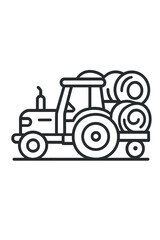Agricultural tractor vehicle transporting round hay bales on a trailer