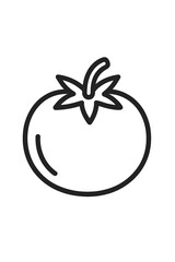 Fresh ripe tomato outline icon with stem and leaves for food menus and applications