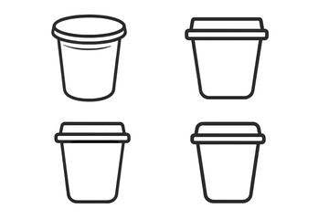 Minimalist outline icons set of disposable coffee cups and beverage containers