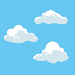 Simple Flat Design Vector Illustration of Three White Clouds on Blue Sky