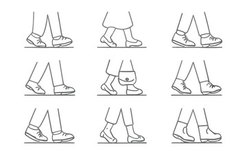 Diverse set of walking legs and feet showing various shoes and gait cycles