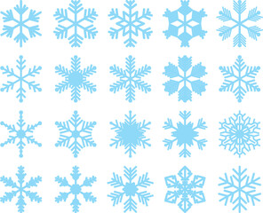 Snowflakes Vector Set. Simple Winter Icons Collection. Light Blue Frost Decoration Elements on White Background