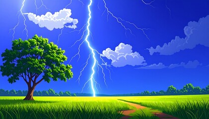 Stormy landscape with a vibrant tree