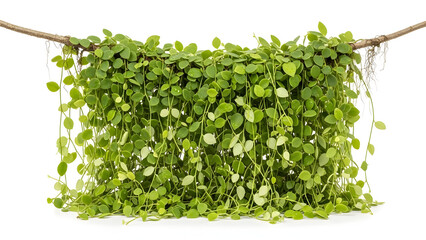 Delicate green vine cascading gracefully from a natural branch, creating a lush and organic curtain of foliage, perfect for natural decor and botanical themes
