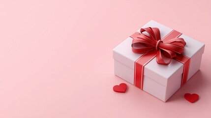 Fototapeta premium Stylish gift box with a red ribbon and a small heart, perfect for Valentine's Day celebrations and romantic gifts.