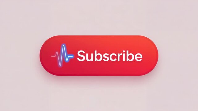 Starting red pill button showing white Subscribe text, pulsing on pink backdrop, neon ECG glowing