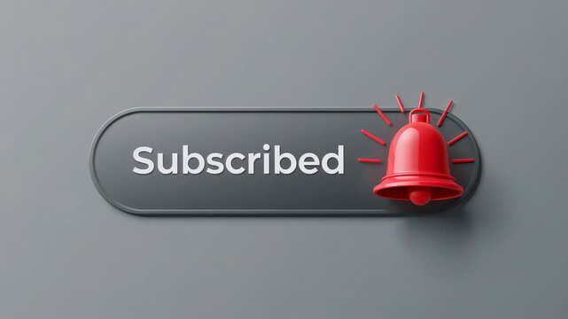 Displaying pill reading Subscribed ringing notification arriving on gray backdrop, red bell strokes