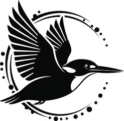 Flying bird silhouette with decorative circular elements