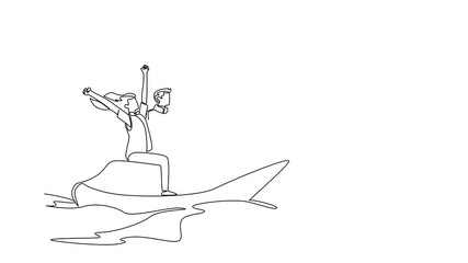 Animation of continuous line drawing of a young couple riding a jet ski, enjoying adventure and excitement, lifestyle concept for National Making Life Beautiful Day celebration. Full length motion