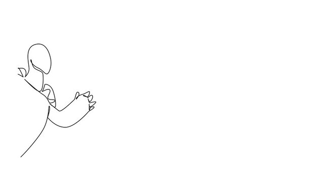 Animation of single line drawing of a tortoise raising its leg behind the wall in a minimalist continuous art style. Design reflects a nature and is themed for World Turtle Day. Full length motion
