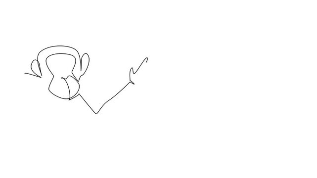 Self drawing animation of continuous line drawing of a chimpanzee waving hand behind the wall, symbolizing playful wildlife. Created as art concept for International Animal Day. Full length animated