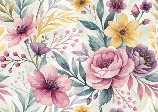 pastel watercolor painting of floral for background,template,wallpaper