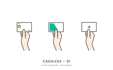 クレジットカードや交通系ICカードを持つ手のイメージイラストセット