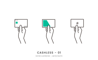 クレジットカードや交通系ICカードを持つ手のイメージイラストセット
