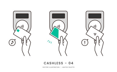 クレジットカードや交通系ICでタッチ決済をするイメージイラストセット
