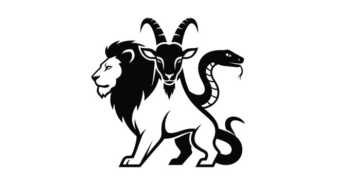 Mythical creature with head of a lion, body of a goat, and tail of a serpent, representing a chimera in a mythological style