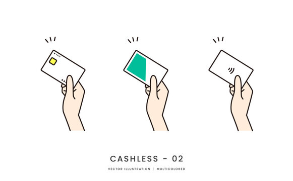 クレジットカードや交通系ICカードを持つ手のイメージイラストセット