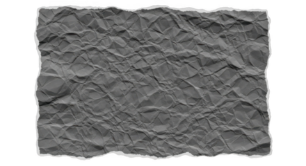 Crinkled grey paper texture isolated on transparent background