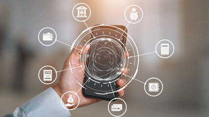 Finance icons show banking, finance investment, and financial planning. Finance supports money...