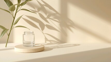 Minimalist Glass Jar Mockup with Botanical Shadows