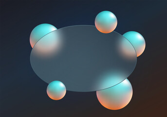 Oval panel with glowing cyan-orange balls