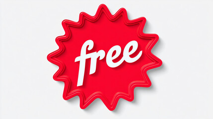 A striking, red burst-shaped emblem with the word free in elegant script. This design embodies a sense of liberation, offering, or availability