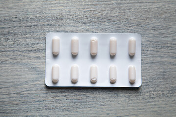 Medical pills on the table.