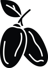 Black and white illustration of two coffee beans with a single leaf