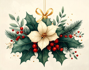 Elegant Botanical Christmas Ornaments &ndash; Floral Holiday Illustration Set