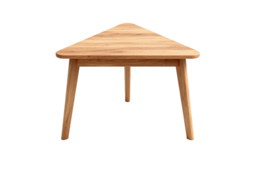 A wooden triangular table with simple design for indoor use