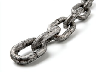 Obraz premium Close up of a heavy duty metal chain with weathered links against a white background