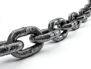 Obraz premium Close up perspective of a heavy duty metal chain showing its strong links and textured surface