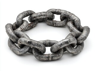 Obraz premium Heavy metal chain links forming a circular shape on a white background