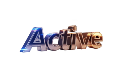 3 D Metallic Word Active with Blue and Gold Tones text