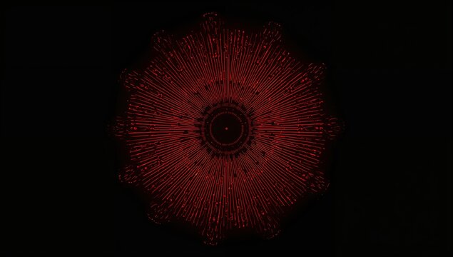 Intricate Red Pattern with Radiating Lines on a Black Background - Powered by Adobe