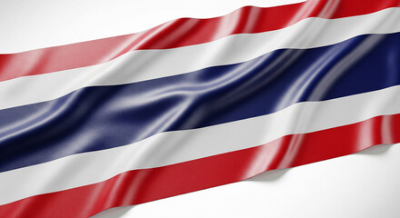 Waving thai flag with red white and blue stripes